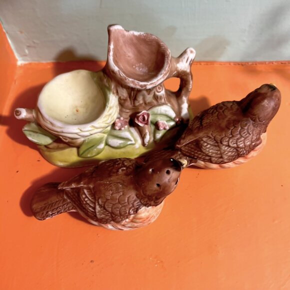 Nesting Robins Salt & Pepper Shaker | Birds on Branch | Vintage Country Kitchen - Picture 9 of 11